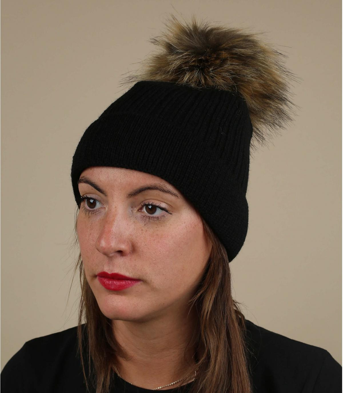 gorro negro pompón pelo Haina black